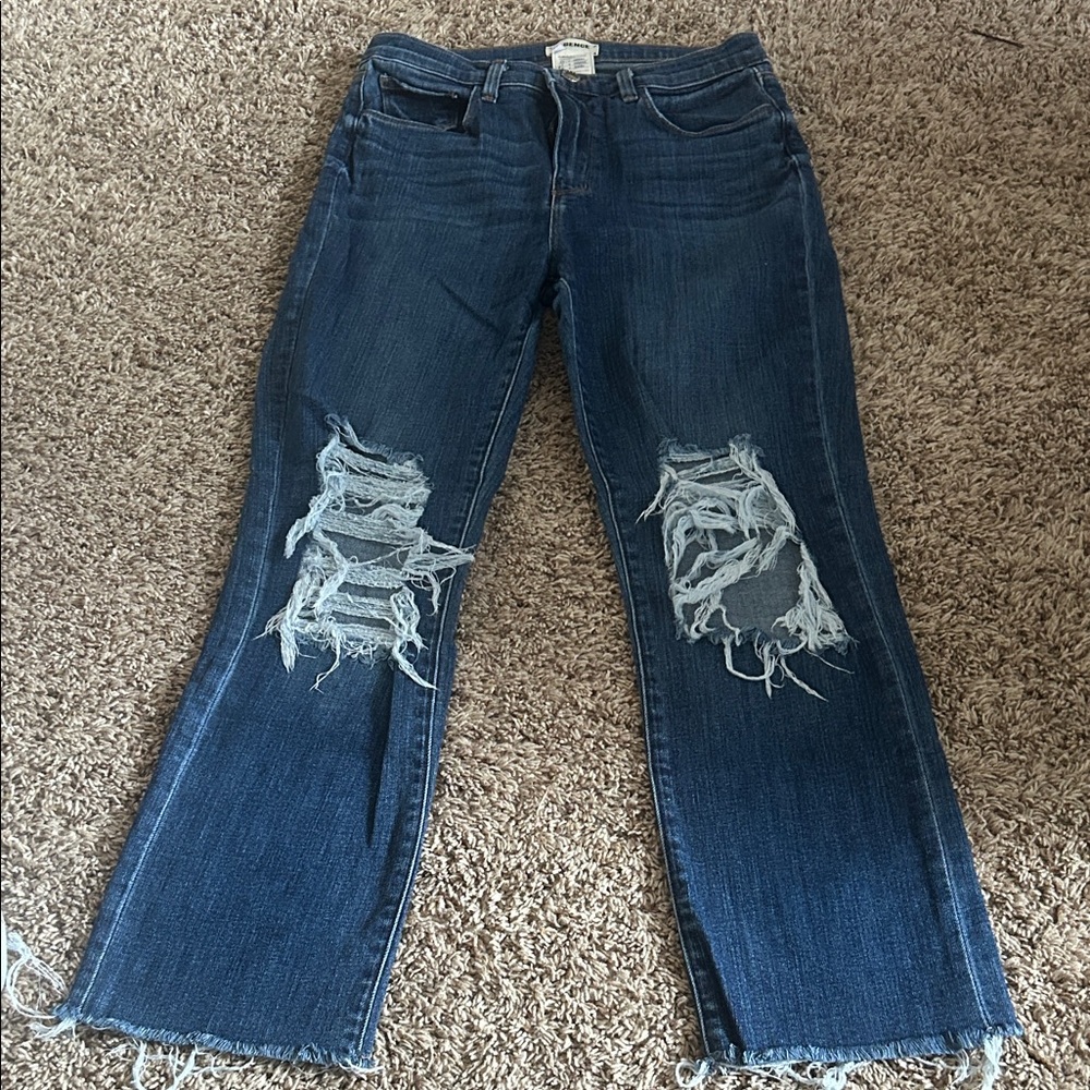 L'AGENCE Dark Blue Distressed Straight Leg Jeans